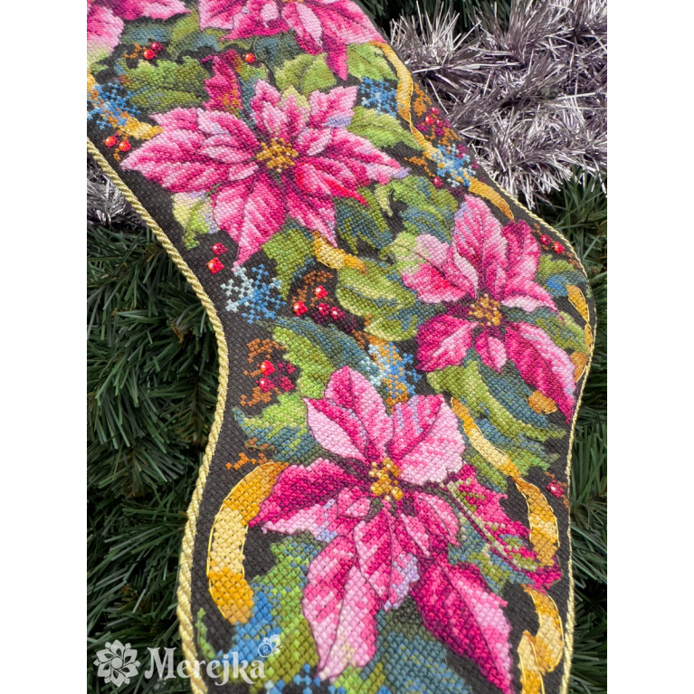 Набор для вышивания крестиком Merejka K-262 Pink Poinsettia Christmas Stocking
